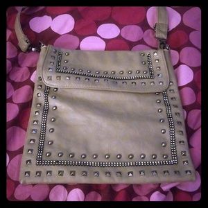 Beige studded cross body purse